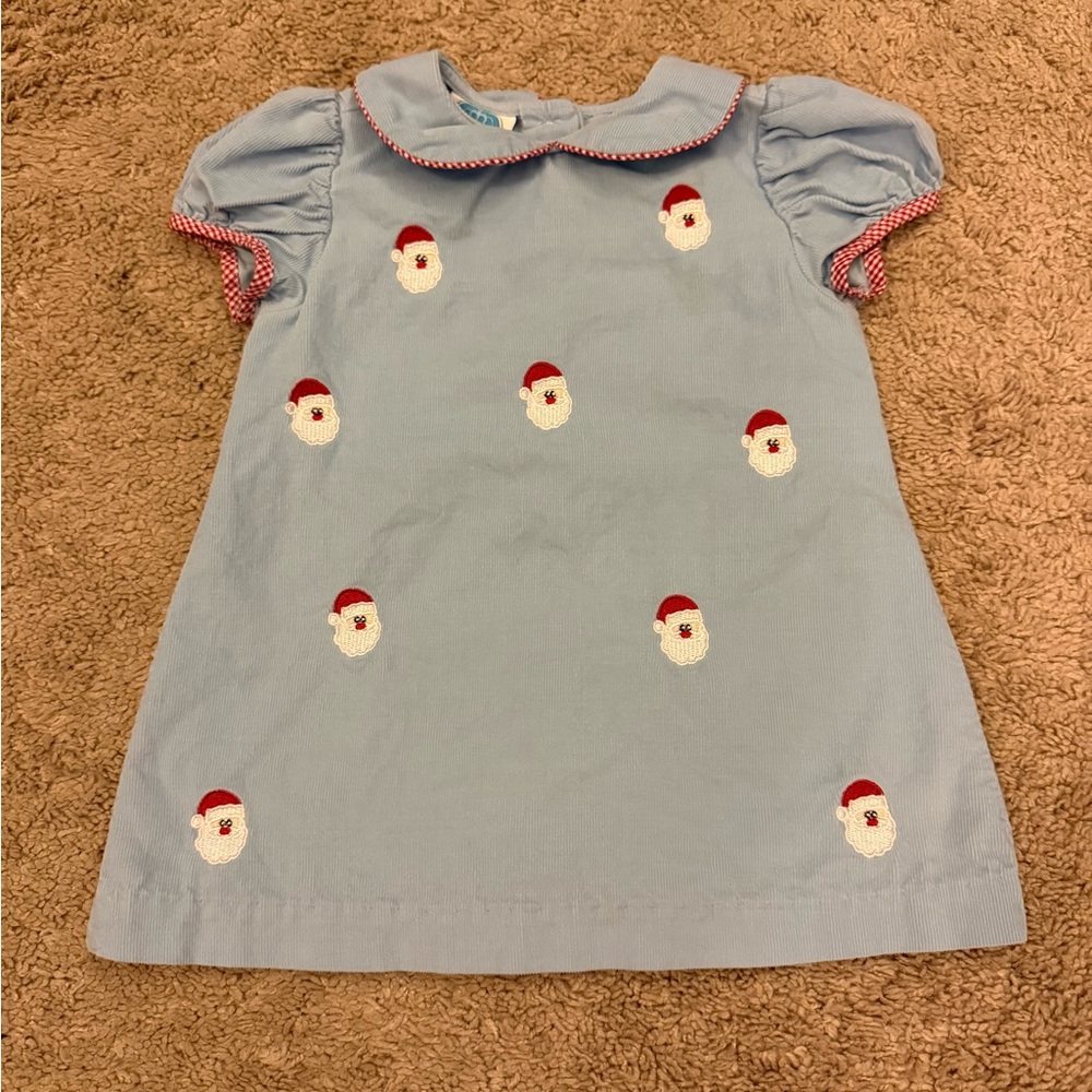 Blue Corduroy dress with Santa Embroidery